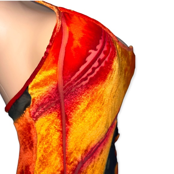 RARE Lindsey Thornburg Orange Burn Out Dress w/ See Through Black Mesh size 4 - Picture 6 of 8